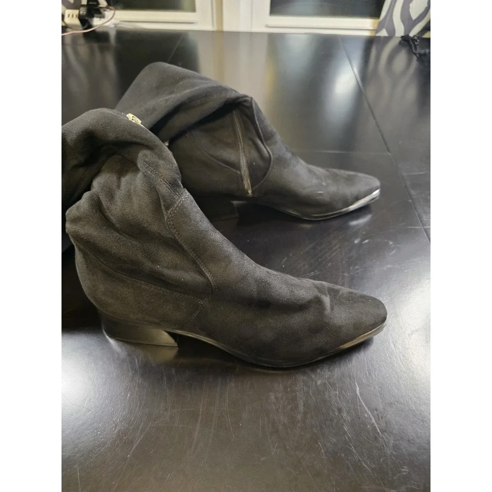 Marc Fisher LTD Black Suede‎ Over The Knee Boots Metal Toe Cap Size 9 M Low Heel